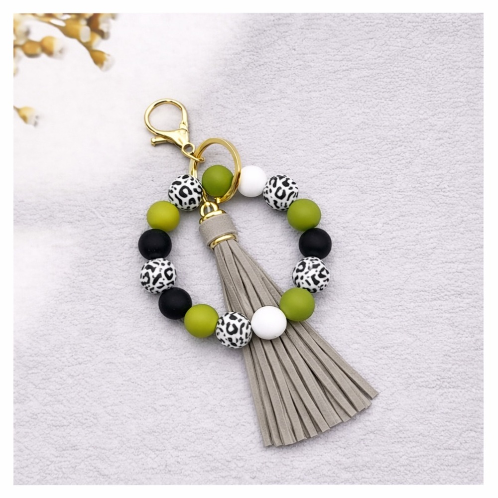 Green Silicone Beaded Tassel Bracelet Keychain 🤩2/$15